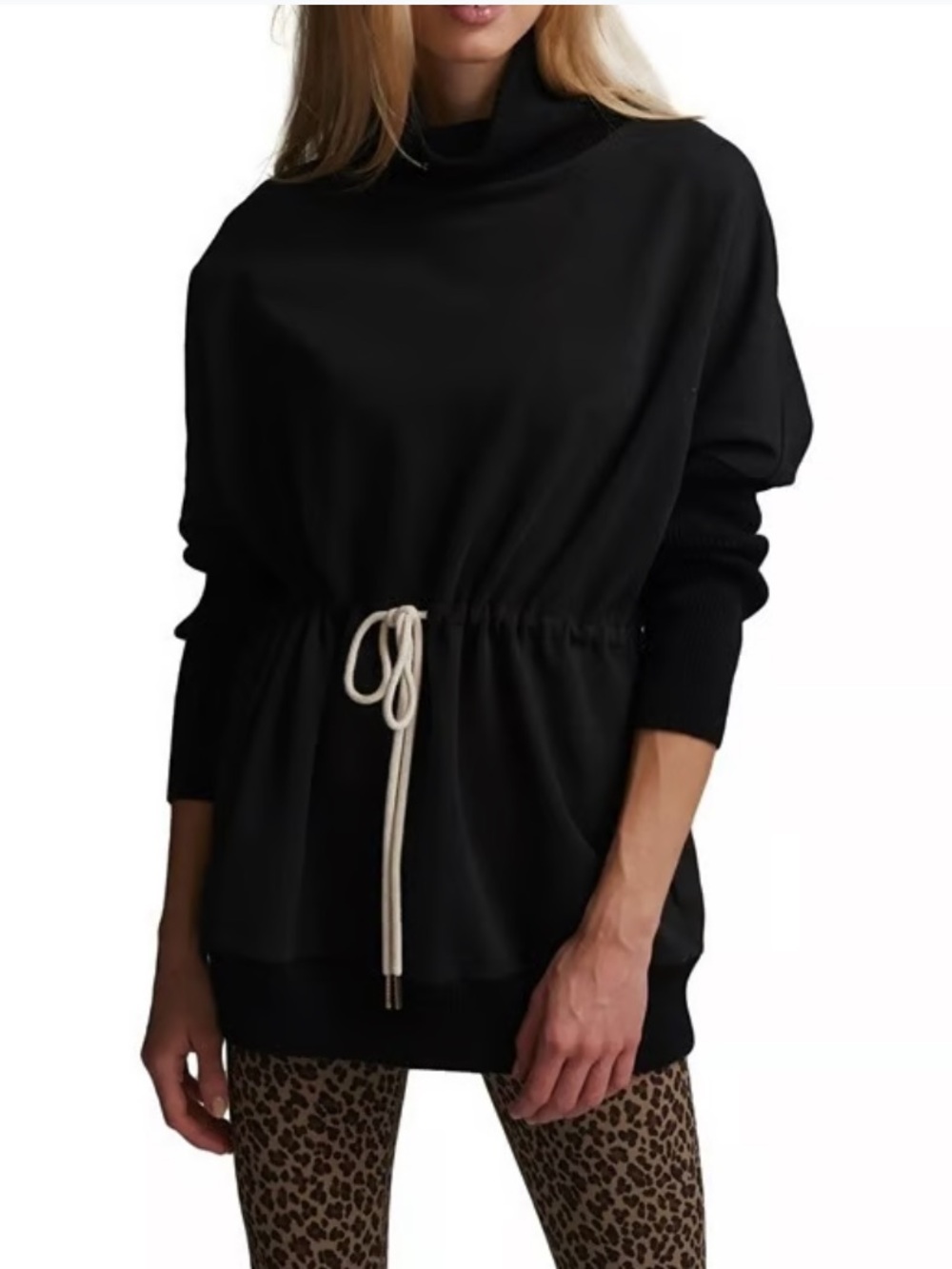 Varley Adelaine Sweatshirt Drawstring Cinch Waist Black Women’s Size Medium